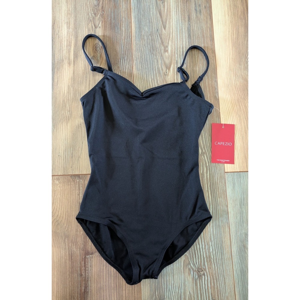 Capezio Solid Black Cami Leo Dance Leotard Youth Medium NWT
